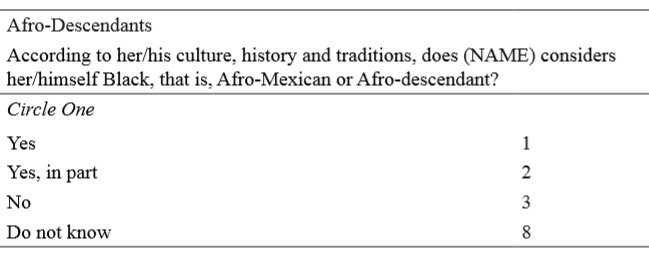 Question about Afro-descendant self-identification in the 2015 Intercensal Survey