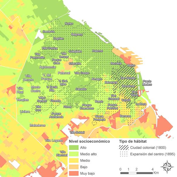 Estratificación socio-espacial de la ciudad colonial y su expansión hacia 1895. Buenos Aires, 2010