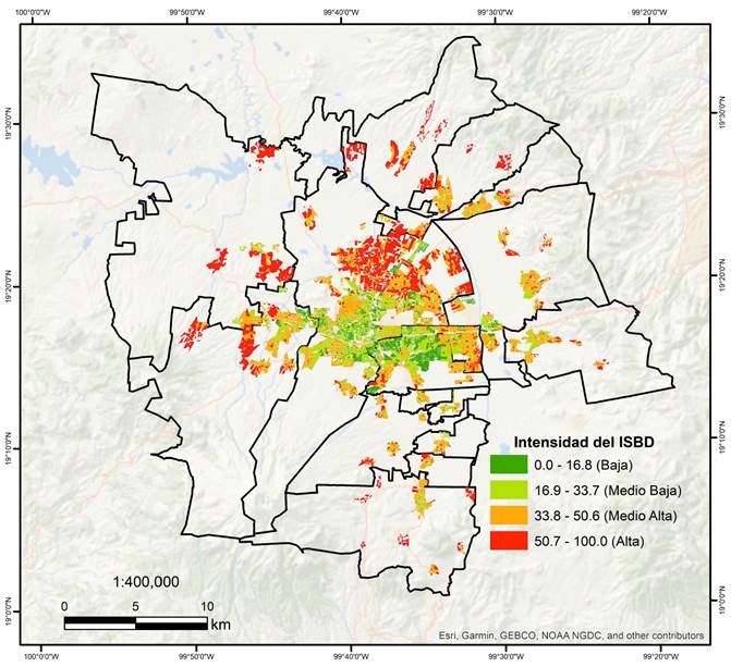 Intensidades del �ndice Socioespacial de Brecha Digital (ISBD)