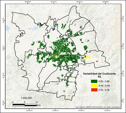Bondad de ajuste local (R2) del modelo RGP
