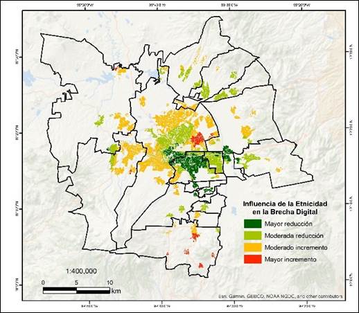 Comportamiento y relaci�n de influencia de las variables en la brecha digital