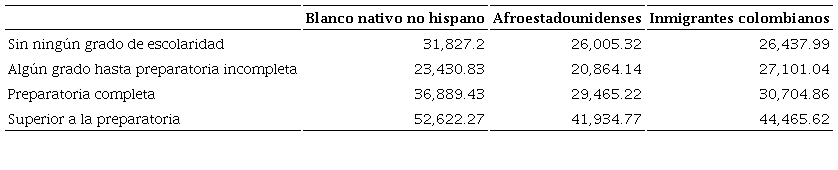 Salario anual en dlares por nivel educativo y grupo de poblacin
