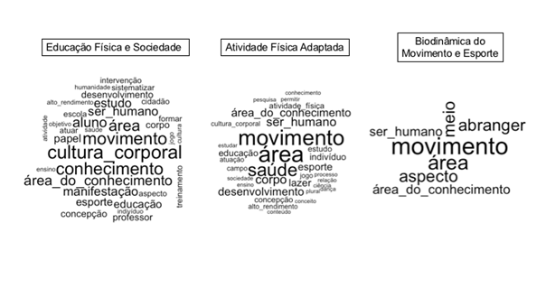 Nuvens de palavras comparativas entre &aacute;reas. Fonte: Dados de pesquisa