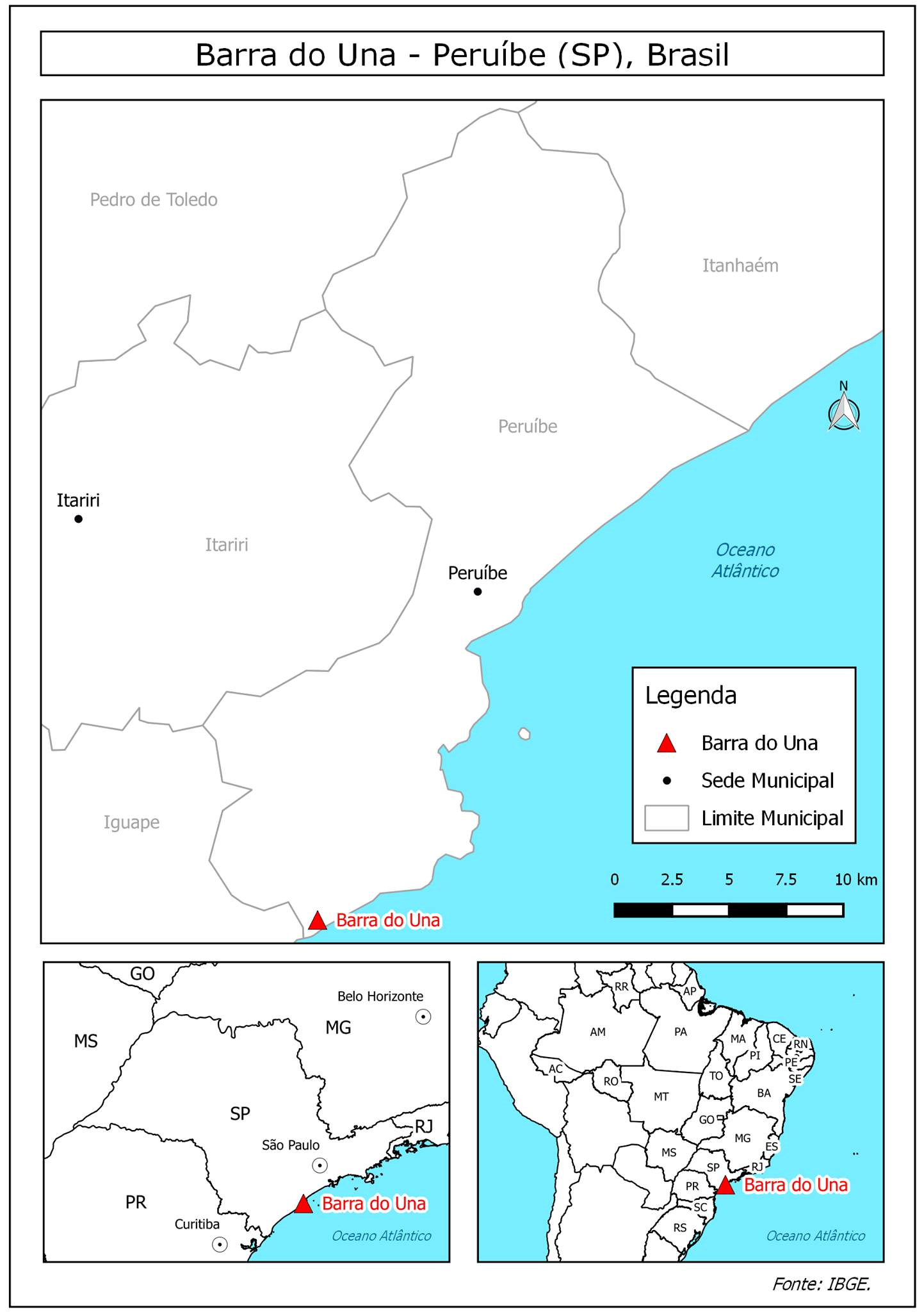 &Aacute;rea de estudo &ndash; localiza&ccedil;&atilde;o da Vila
de Barra do Una