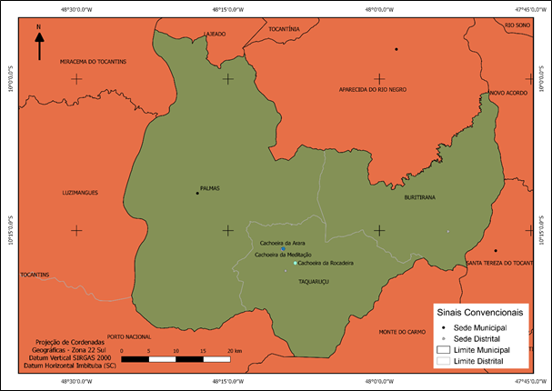 Figura
2
– Mapa da Localização das Cachoeiras, Taquaruçu – TO