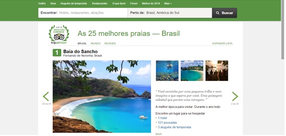 Anncio do TripAdvisor apresentando a Praia do Sancho (Fernando de Noronha) como a melhor praia do Brasil