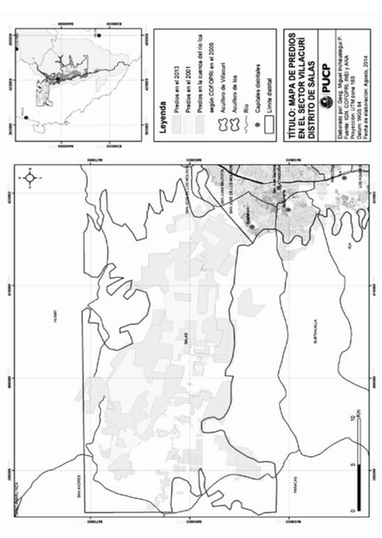 Mapa de predios en el sector Villacurí, distrito de Salas.
