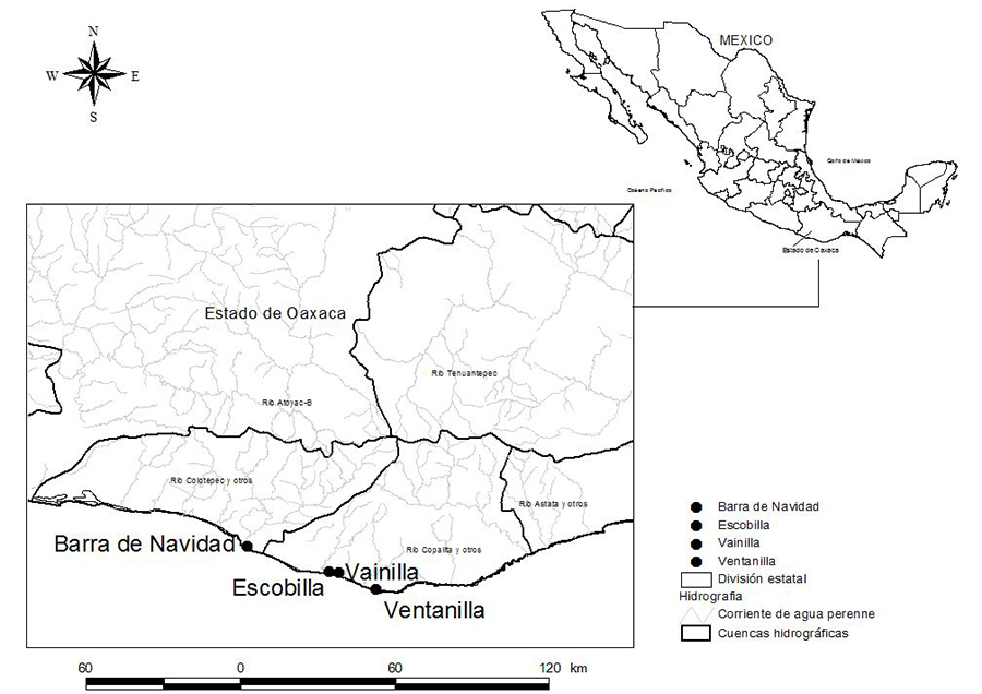 Ubicaci&oacute;n de las cuatro localidades del estudio