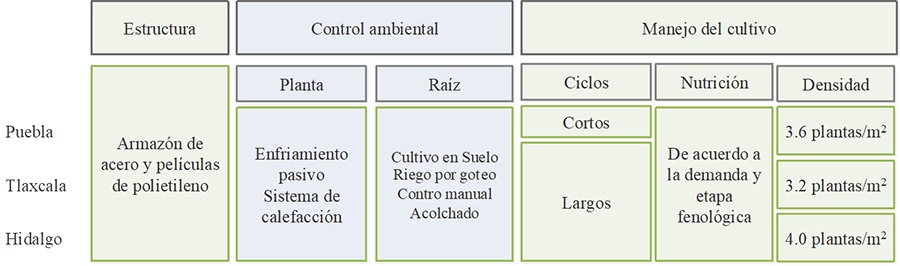 Componentes de los niveles tecnológicos de la producción de jitomate en agricultura protegida en Puebla, Tlaxcala e Hidalgo, México