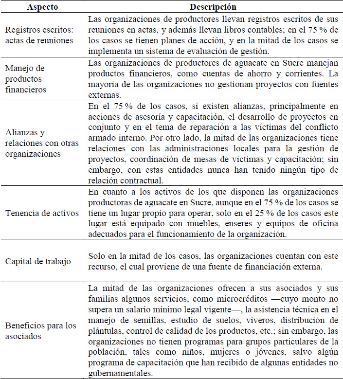 Sucre: características de las asociaciones productoras de aguacate en 2017