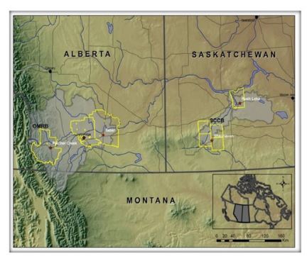 Location of the Swift Current Creek Watershed and the Oldman River Basin.