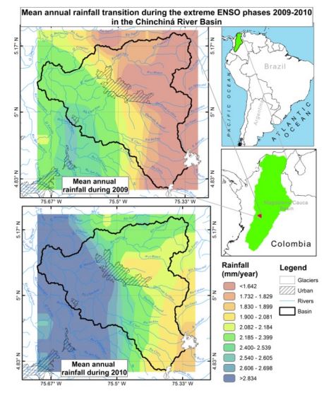 Mean Annual Rainfall Transition During the Extreme ENSO Phases (2009-2010), Chinchin&aacute; River Basin