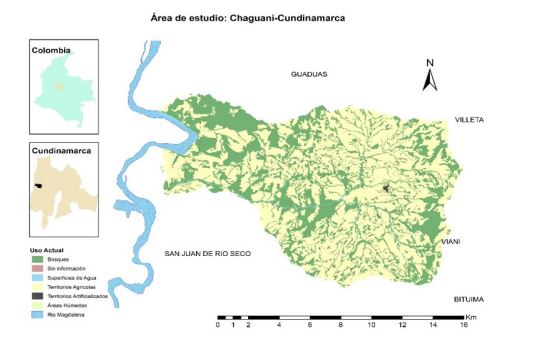 Localizaci&oacute;n del &aacute;rea de estudio, mapa actual de usos del suelo