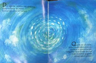 P�ginas 5 e 6 do Livro O menino do mar &ndash; Mostra o desenho do cardume, referido no excerto 4