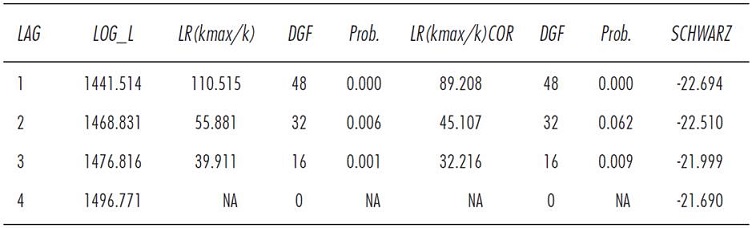Determinaci&oacute;n del orden de rezagos