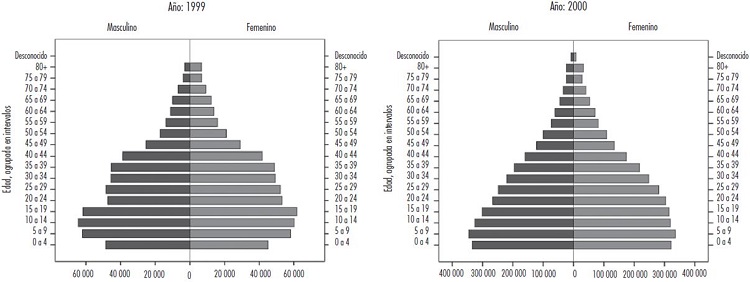 Pirámides de edad de Vietnam y México B) Pirámide poblacional para Vietnam (1999) y México (2000)