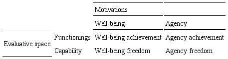 Combination of agency and well-being with functionings and capability