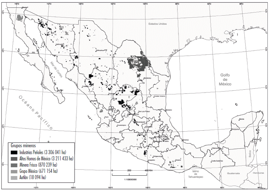 Superficie concesionada a principales grupos mineros de base nacional, 2017*