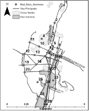 Figura 10. Propuesta de red de
sitios de monitoreo para PM10 en la ciudad de Medell&iacute;n