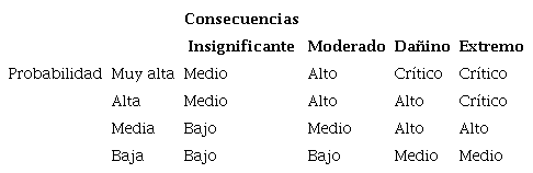 Matriz de valoraci&oacute;n de riesgos.