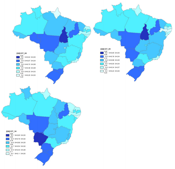 Índice de Oportunidades de Trabalho (IOT) estadual, Brasil, 2004, 2009 e 2014