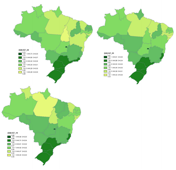 Índice da Qualidade do Trabalho (IQT) estadual, Brasil, 2004, 2009 e 2014