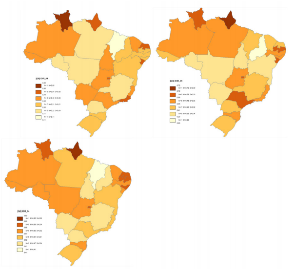 Índice dos Direitos (IDIR) estadual, Brasil, 2004, 2009 e 2014