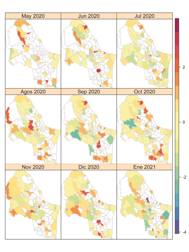 Tasas municipales estandarizadas de letalidad por Covid-19 observadas en los municipios del noreste de Mxico entre los meses de mayo de 2020 a enero 2021
