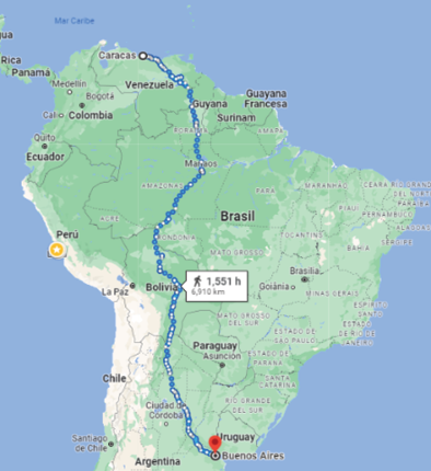 Ruta de Caracas a Buenos Aires