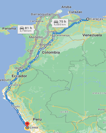 Ruta entre Caracas y Lima