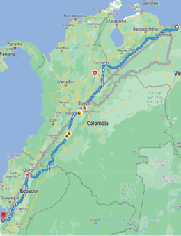 Ruta entre Caracas y Tumbes