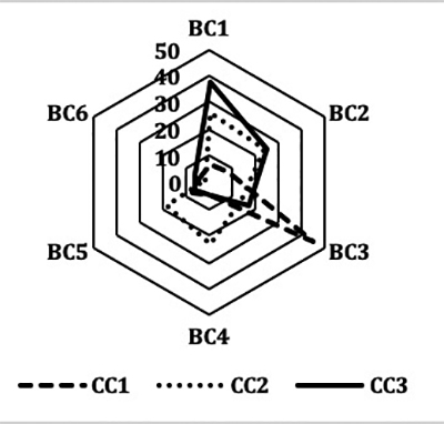 Influence of the co-citation factors references graphic on the bibliographic coupling factors.