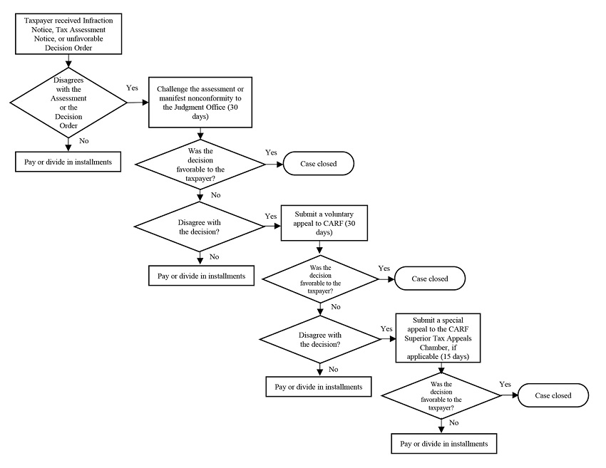 Simplified flow of the tax administrative process from the taxpayer's point of view