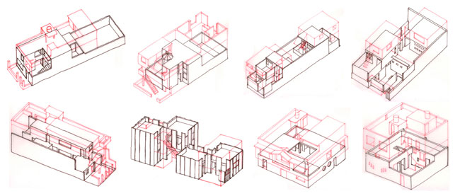 Croquis de ocho proyectos en PREVI Lima, en su etapa inicial, y su estado actual despu&eacute;s de 35 a&ntilde;os de evoluci&oacute;n