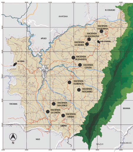 Localizaci&oacute;n de las haciendas cafeteras en el contexto municipal