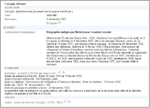 Detalle de la ficha sobre Alfonso Carvajal Escobar (captura de pantalla).