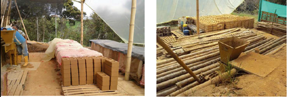 Planta de producción in situ, almacenamiento y curado de BSC en obra.