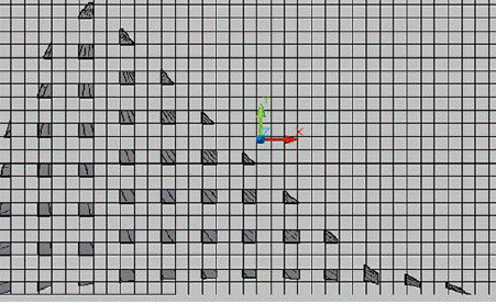 Imagen vista en planta, primera mitad de una sección de velaría, en cortes horizontales y verticales.