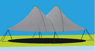 Con valles y crestas.