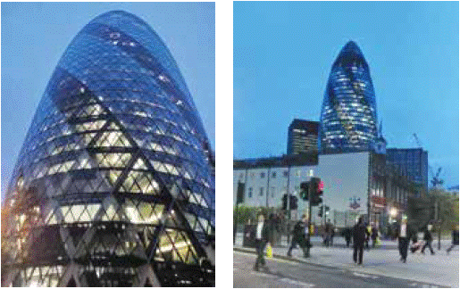 Edificio 30 St. Mary Axe, conocido popularmente como The Gherkin ("el pepinillo"), de Norman Foster en Londres.