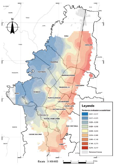 Accesibilidad a equipamientos en Bogotá.