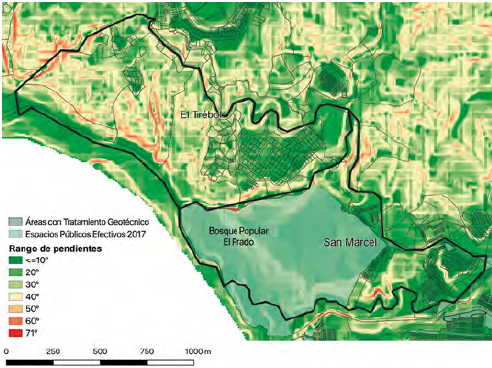 Trama cul-de-sac y conjuntos cerrados en los barrios El Tr&eacute;bol y San Marcel. Nota: se presentan los predios, en ausencia de manzanas definidas en esta trama.