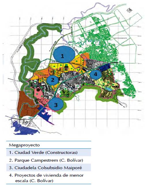 Localizaci&oacute;n de los megaproyectos y otras soluciones de vivienda en Soacha