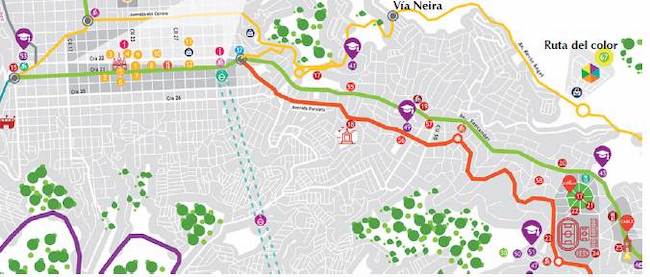 Aspecto de la localizaci&oacute;n de los tres ejes viales importantes de Manizales