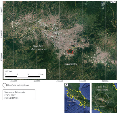 Localización de la loma Salitral y su relación con la Gran Área Metropolitana de Costa Rica