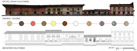 Trama urbana en la que se inserta el caso de estudio. Calle Tarqui, entre Sim&oacute;n Bol&iacute;var y Sucre.