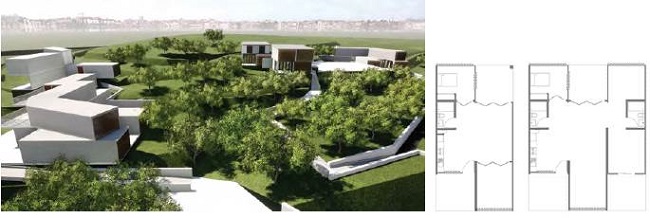 Proyecto de la estudiante de arquitectura Gisela Salas (2018), donde se explora la reutilizaci&oacute;n adaptativa de los m&oacute;dulos de Moshe Safdie como modelos de vivienda adaptable.