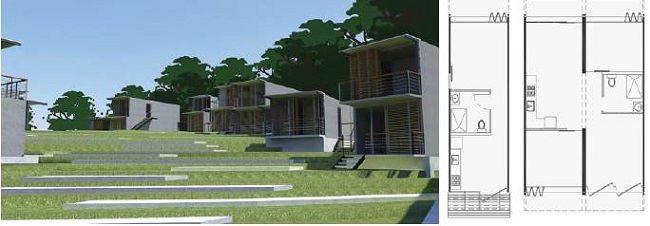 Proyecto del estudiante de arquitectura Jorge Acevedo (2018), donde se explora la reutilizaci&oacute;n adaptativa de los m&oacute;dulos de Moshe Safdie como modelos de vivienda adaptable.