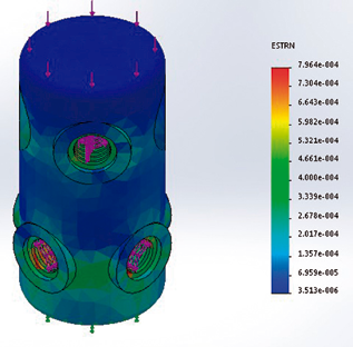 An&aacute;lisis de esfuerzo del material utilizado en la simulaci&oacute;n estructural.