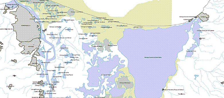 Ubicaci&oacute;n del &aacute;rea de estudio en la Ci&eacute;naga Grande de Santa Marta
